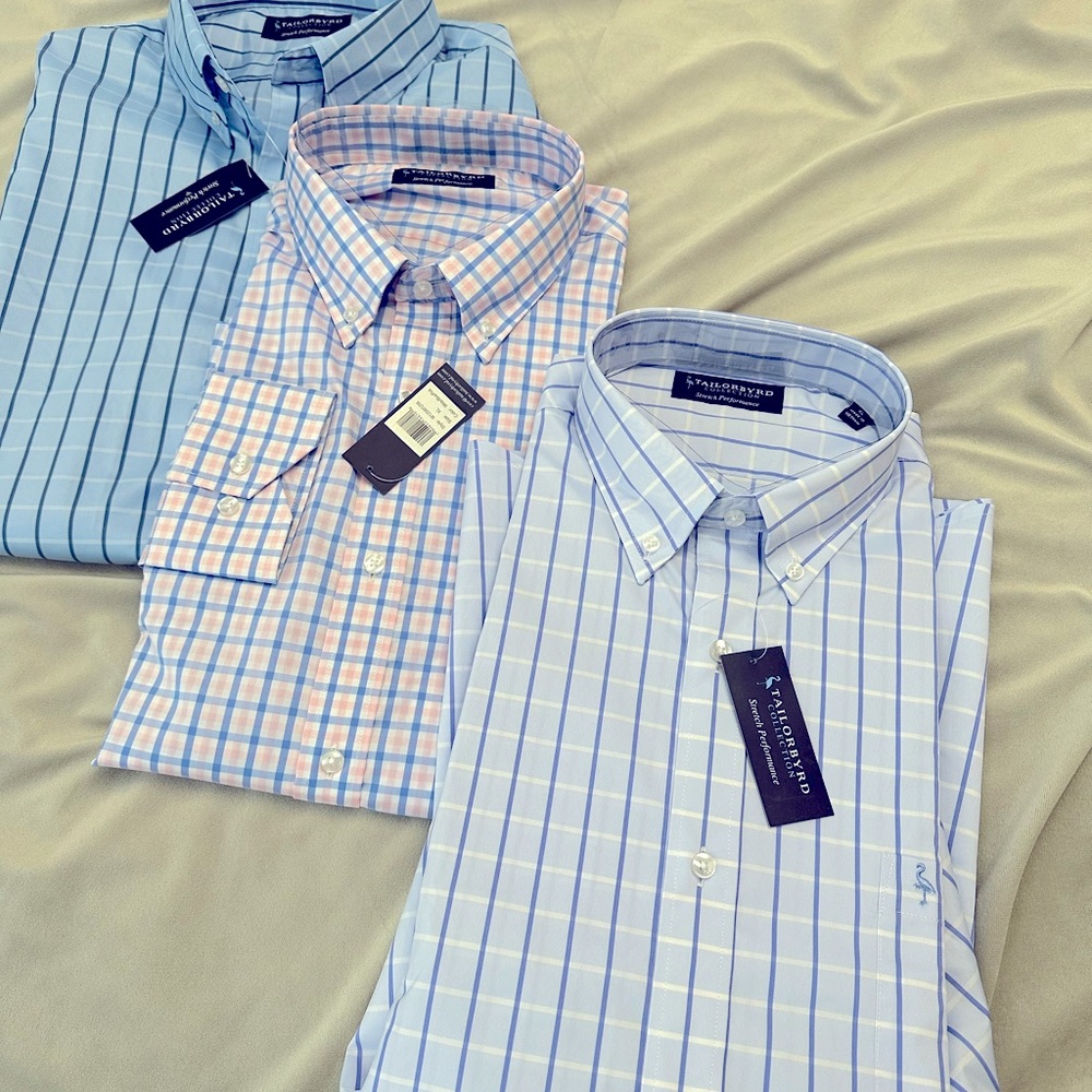 6 Men Shirts Bundle-3 TailorByrd nwt XL stretch performance button downs + more